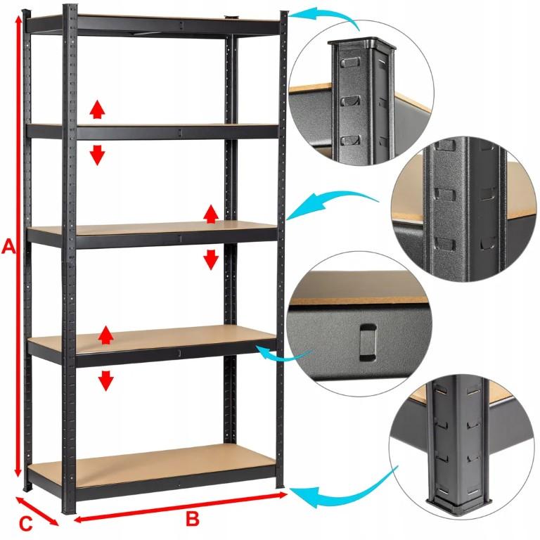 Steel Storage Rack 5-Shelf 3-in-1 Press-Fit