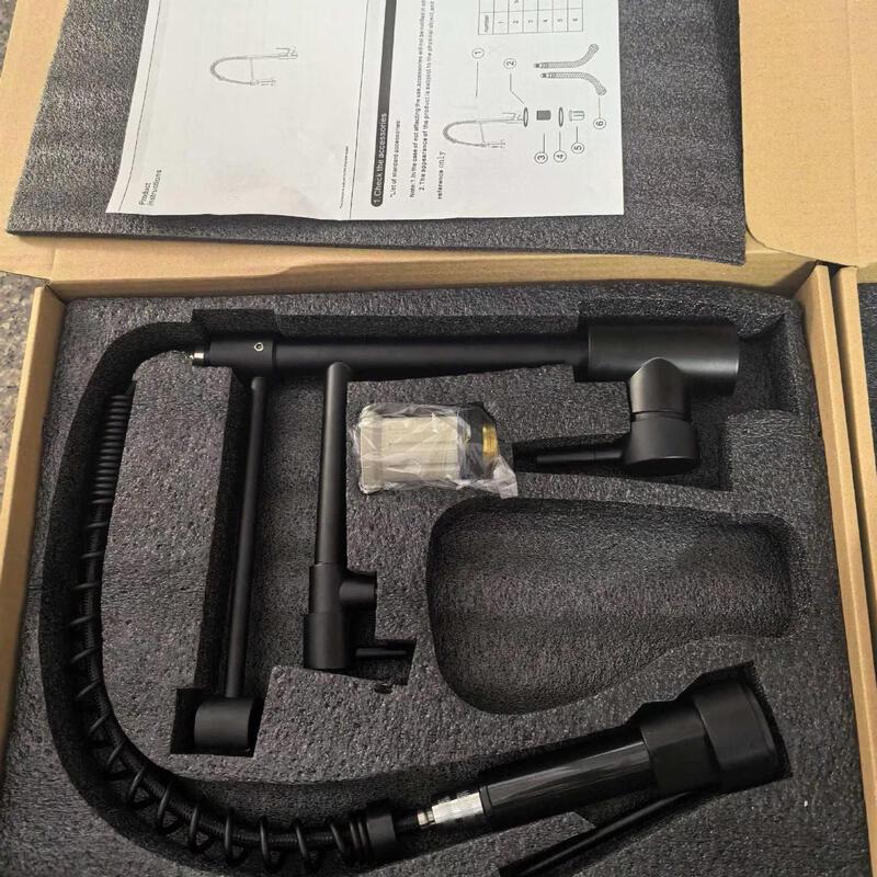 Handun Black Solid Stainless Steel Spring Kitchen Faucet