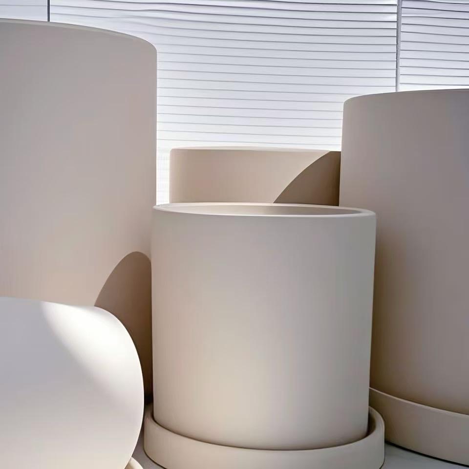 Nordic Minimalist Unglazed White Ceramic Pot with Tray - Breathable Round Terracotta Succulent and Bonsai Planter with Holes