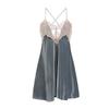 Women's Velvet Low Cut Backless Cami Sleep Dress with Tie Robe Lounge Set