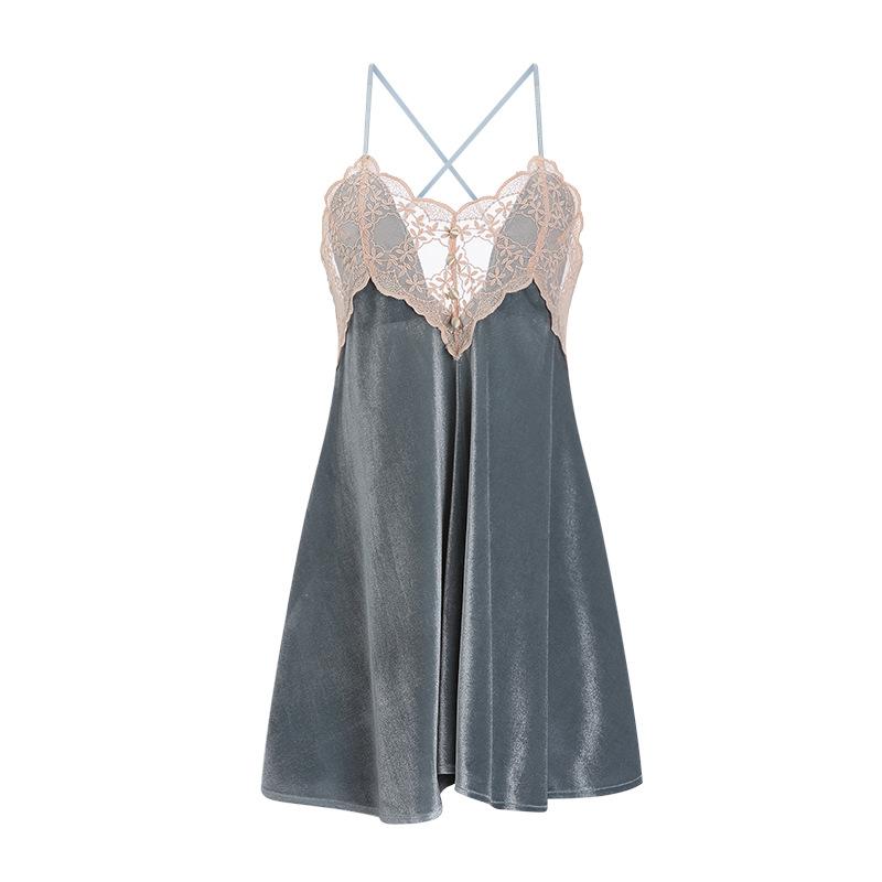 Women's Velvet Low Cut Backless Cami Sleep Dress with Tie Robe Lounge Set