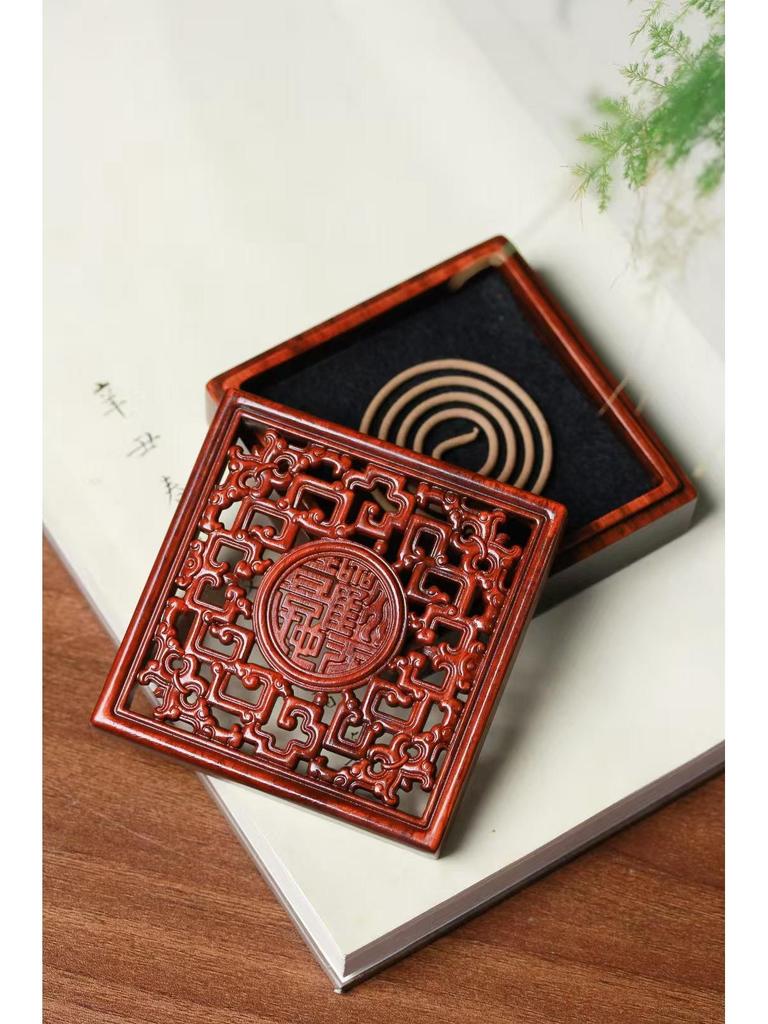 Sandalwood Ming & Qing Antique-Style Carved Incense Box and Burner, Solid Wood Zen Tea Ceremony Holder