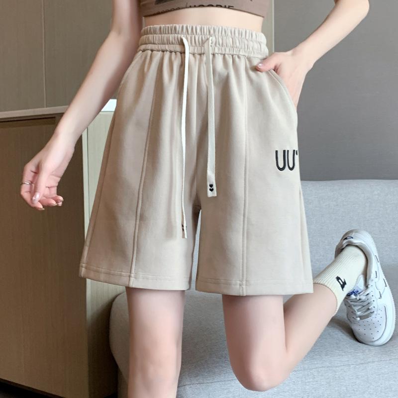 

Повседневные брюки Five женские с высокой талией, тонкие, вышитые буквы, спортивные шорты, прямые, широкие брюки, летняя одежда для женщин 2024 года 2XL