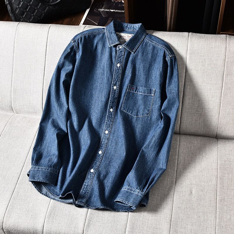 Heavy Washed Cotton Solid Fabric Export Fashion Export Tail Goods Men Casual Plus Size Denim Shirt Jacket