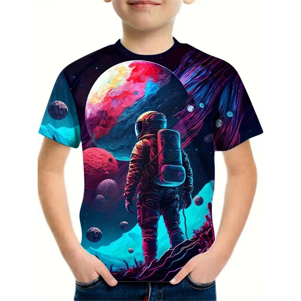 Fashion T-shirt, Summer Short Sleeved Boy Cartoon 3D Printed Boy T-shirt, Round Neck Children's Clothing