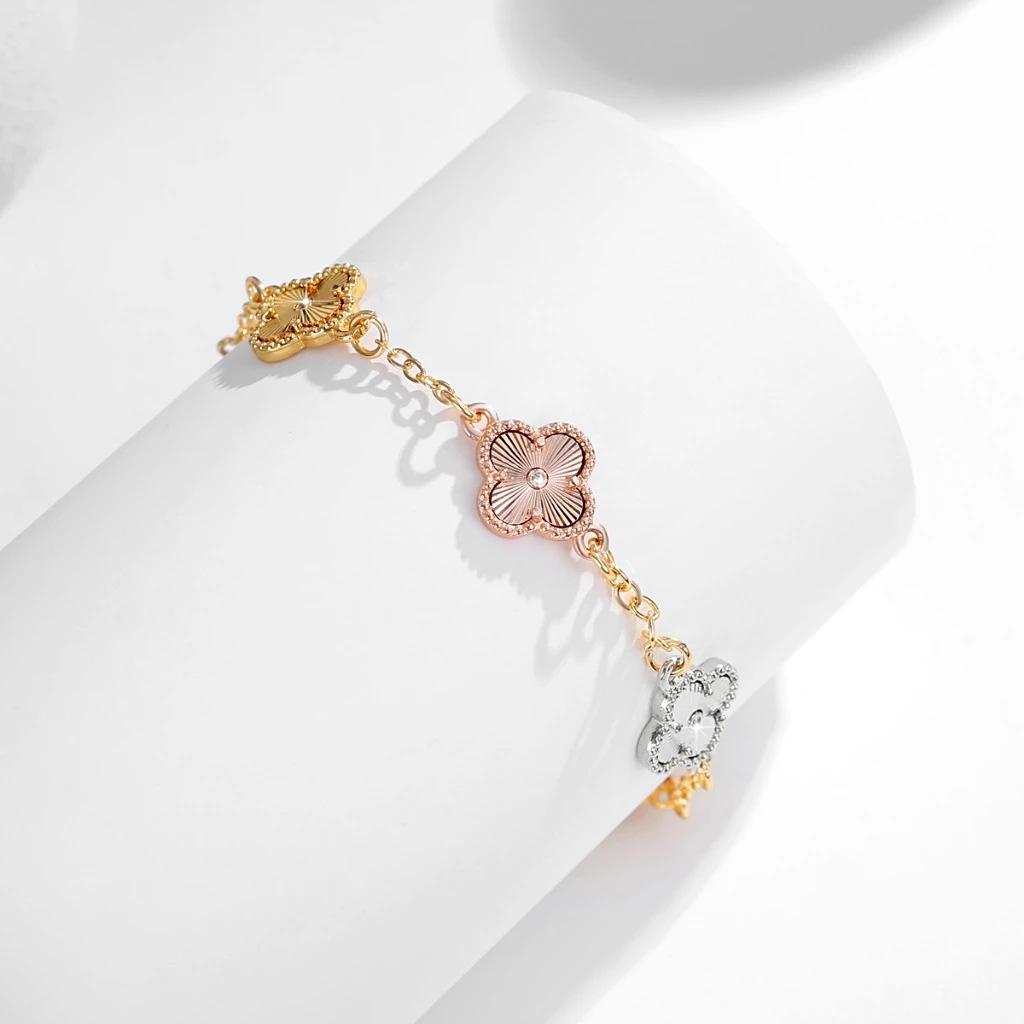 Four Leaf Clover Bracelet for Women, Light Luxury, High-end Floral Temperament, Handmade Accessory