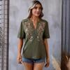 Women's Fashion Casual Summer Spring Flower Pattern Print 1/2 Sleeves V-Neck Blouses & Shirts