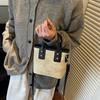 Small Square Crossbody Bag For Women Trendy Versatile Bucket Handheld Bag Color Blocked Shoulder Bag
