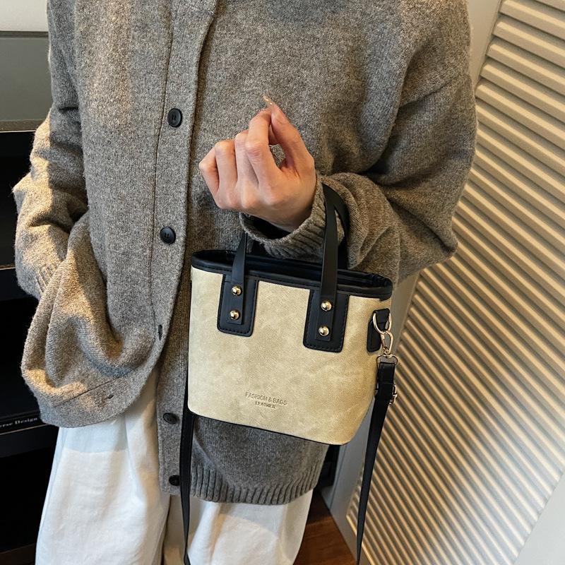 Small Square Crossbody Bag For Women Trendy Versatile Bucket Handheld Bag Color Blocked Shoulder Bag
