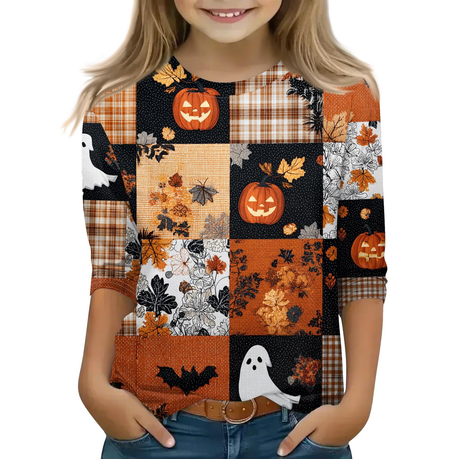 

Топы с принтом для девочек 5-16 лет с круглым вырезом и рукавами 3/4 Футболки Модные топы Наряды Футболки 130