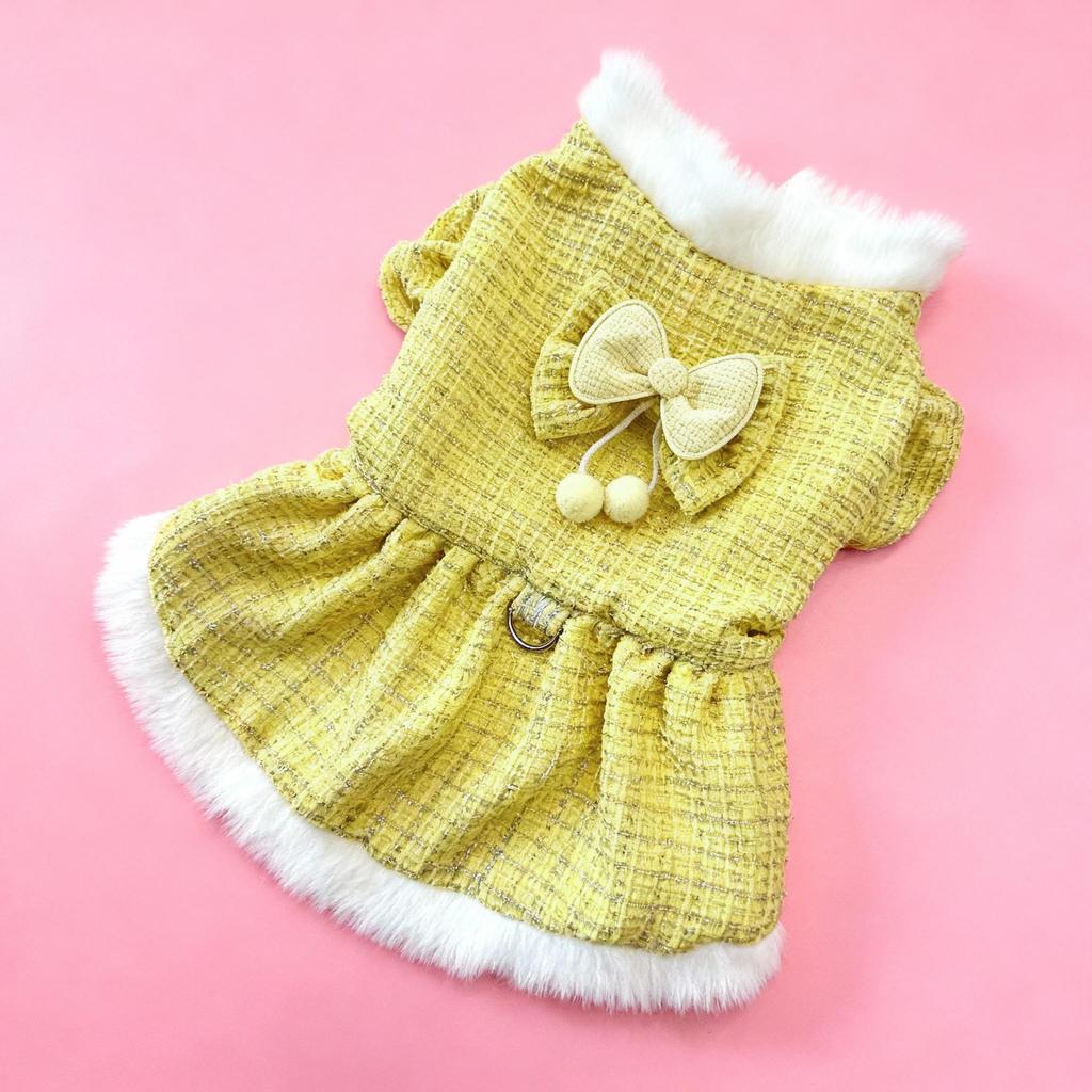 New Dog Princess Dress Autumn/Winter Teddy Bear Bibi Pomeranian Thickened Fleece-lined Small Dog Cat Plush Clothes New Year