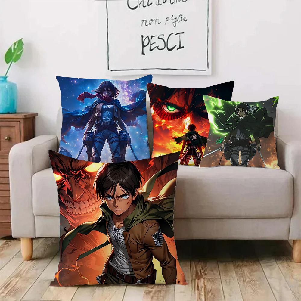Anime Attacks on Titan Pillow Covers Cartoon Sofa Decorative Home Double-sided Printing Short Plush Cute Cushion Cover