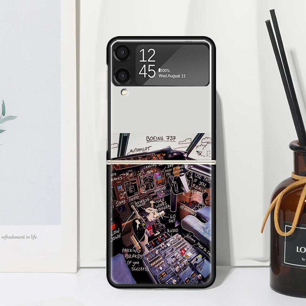 

Aviation Aeroplane Pilot Cockpit Phone Case Cover for Samsung Galaxy Z Flip 7 6 5 4 3 5G Flip3 Flip4 Flip5 ZFlip6 ZFlip7 Black F Samsung Z Flip 3