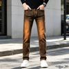 Beliebte Herrenjeans Braun Einfach Mode Slim Fit Elastisch Lässig Klein Gerade Jeans