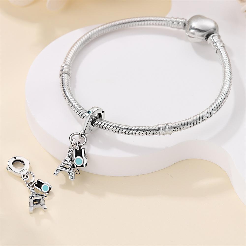 9 Sterling Silver Charms Accessories Travel Wind Tower Camera Beads Diy Bracelet Necklace
