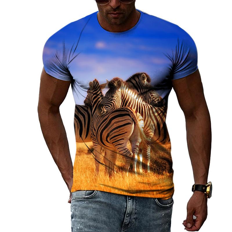 Summer Fashion Casual Men's T-shirt with Street Style Round Neck 3D Printed Zebra Pattern T-Shirts Men’s