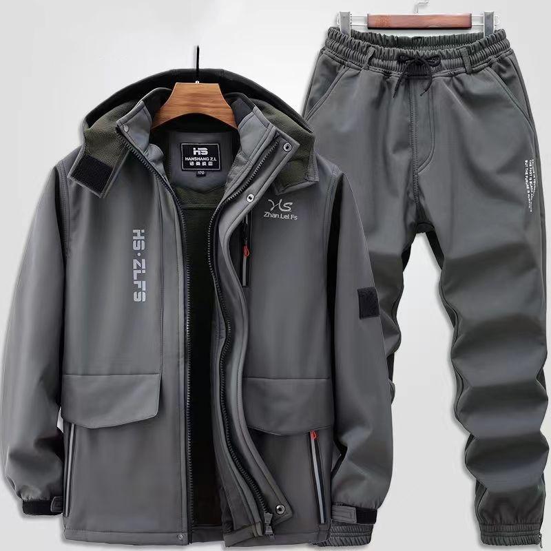 Winter Plus Velvet Thickened Jacket Suit Men's Windproof and Waterproof Outdoor Mountaineering Suit Cold and Warm Jacket Tooling