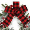 9" Mini Christmas Wreath Artificial Frosted Pine Wreath with Red Berry Buffalo Plaid Bow for Farmhouse Indoor Outdoor Kitchen Cabinet Decor
