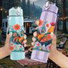1PC Colorful Rooster Floral Pattern 750ml Color Plastic Sports Water Bottle Leakproof Flip Straw Lid Suitable for Sports Office Home Use