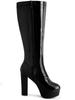 Allegra K Women's Patent Leather Platform Chunky Heel Knee-High Boots, Black, Size 24.5cm
