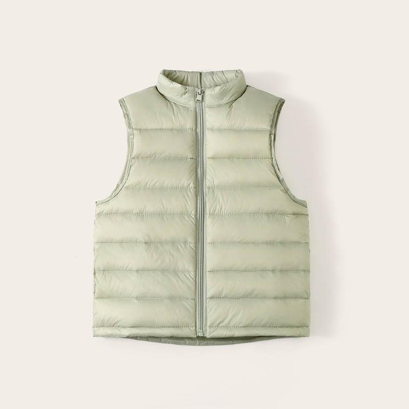 Autumn and Winter Boys' and Girls' Lightweight Sleeveless Jackets with Stand-Up Collars in Solid Colours, Warm down Vests