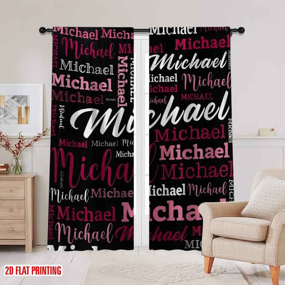 2pcs,2D Plane Printing Curtains Michael Montage(1) Durable Polyester (without Rod) Holiday Perfect for Living Room & Office