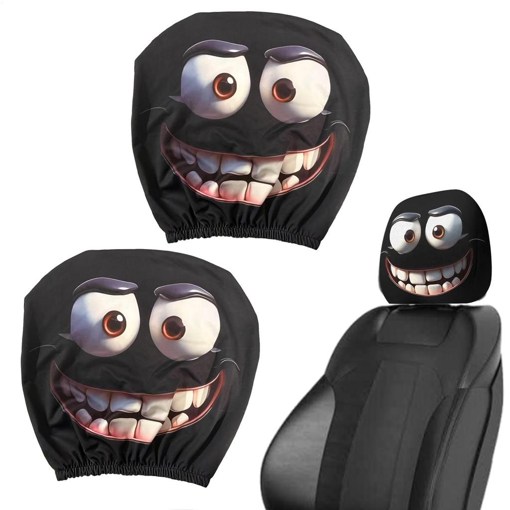 Universal Elastic Car Headrest Cover 2pcs Halloween Funny Expression Car Seat Headrest Protector Head Rest Cover Decoration