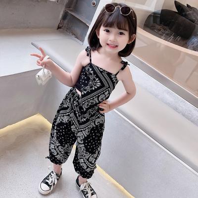 Kız Çocuk Yazlık İnce Takım Orta ve Küçük Çocuklar Kolsuz Kişiselleştirilmiş Halter Üst + Sivrisinek Kovucu Pantolon Günlük İki Parça Set