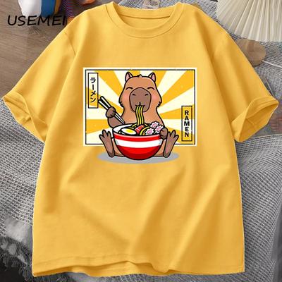 Bavlněná trička s kapybarou, ležérní pánské oblečení, nadměrné velikosti, trička s krátkým rukávem, letní japonské streetwear trička s motivem zvířat z 90. let