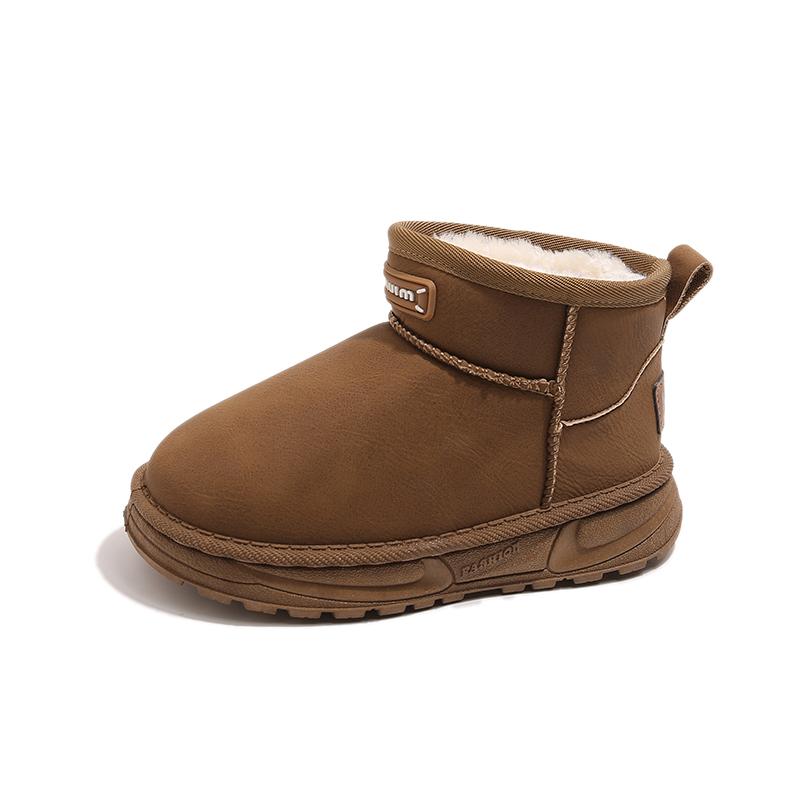 

Winter Children s Leather Waterproof Snow Boots Anti-skid Thickened Cotton Boots 25 коричневый