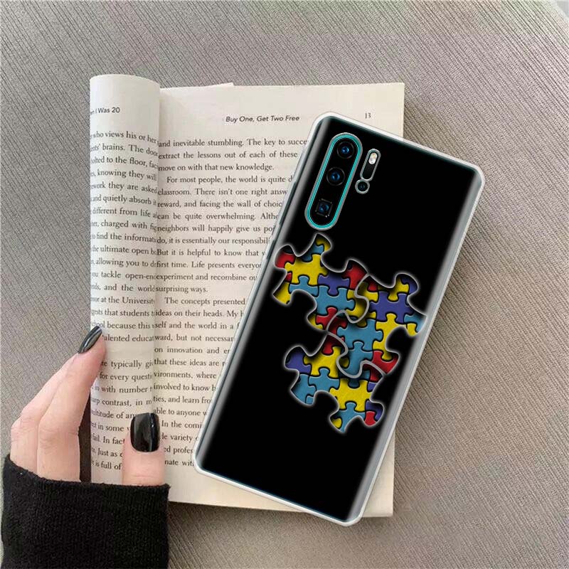 

Autism Support Puzzle Phone Case For Huawei P50 Pro P10 P20 P30 P40 Lite Cover Mate 40 30 20 10 Lite Capa Shell Huawei P10 Lite
