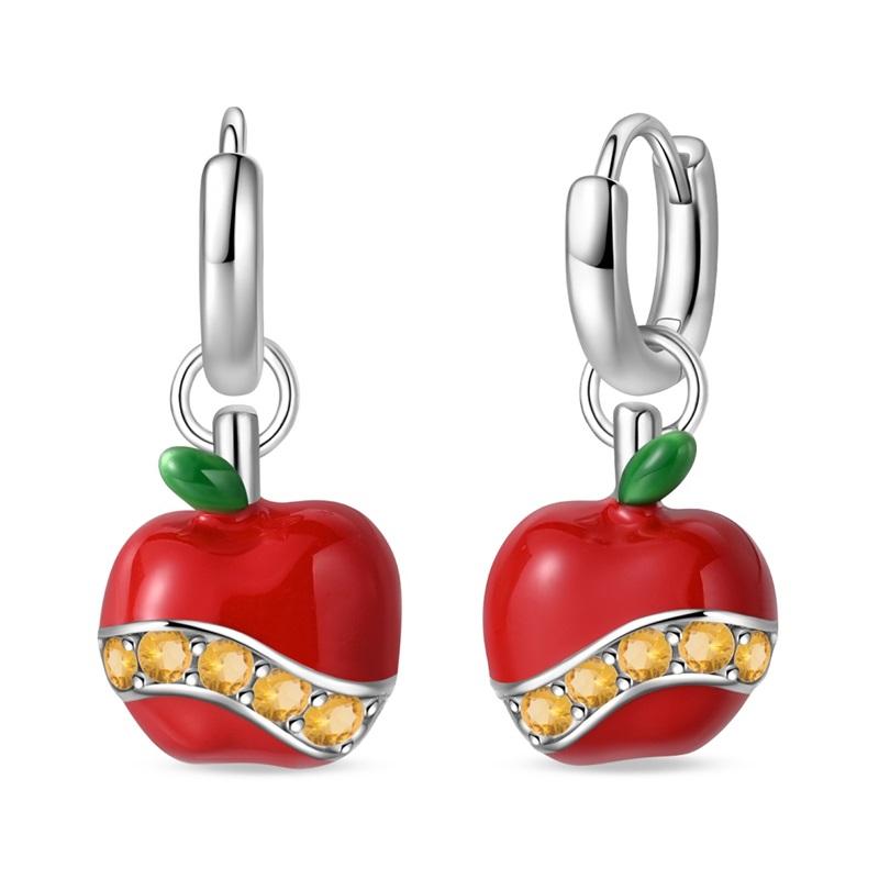 Red Series 925 Silver Apple Strawberry Cherry Rose Ladybug Wine Glass Earrings Fun Birthday Party Gifts
