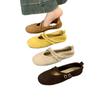 Cowhide version~ round head retro yellow Mary Jane shoes women's soft-soled cross-strapped ballet commuter single shoes women's ladyshoes