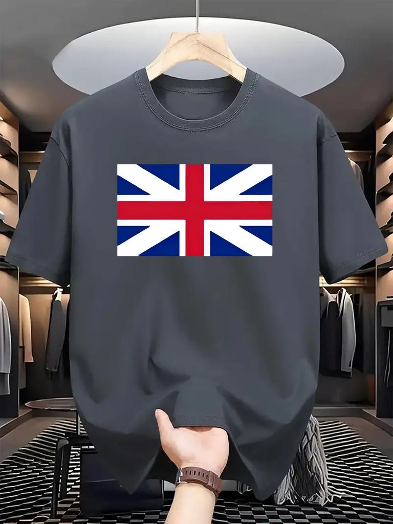 Heavy duty pure cotton Unisexs loose Tshirt fashionable British flag printed short sleeved round neck casual top