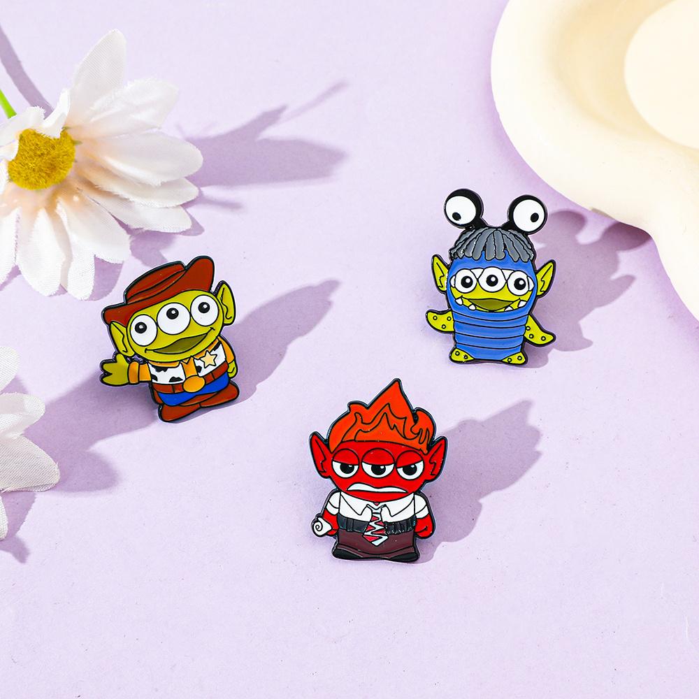 Disney 3-piece Set Cartoon Toy Story Brooch Creative Alien Enamel Pin Metal Badge Jewelry Clothing Backpack Accessories Gift for Friends