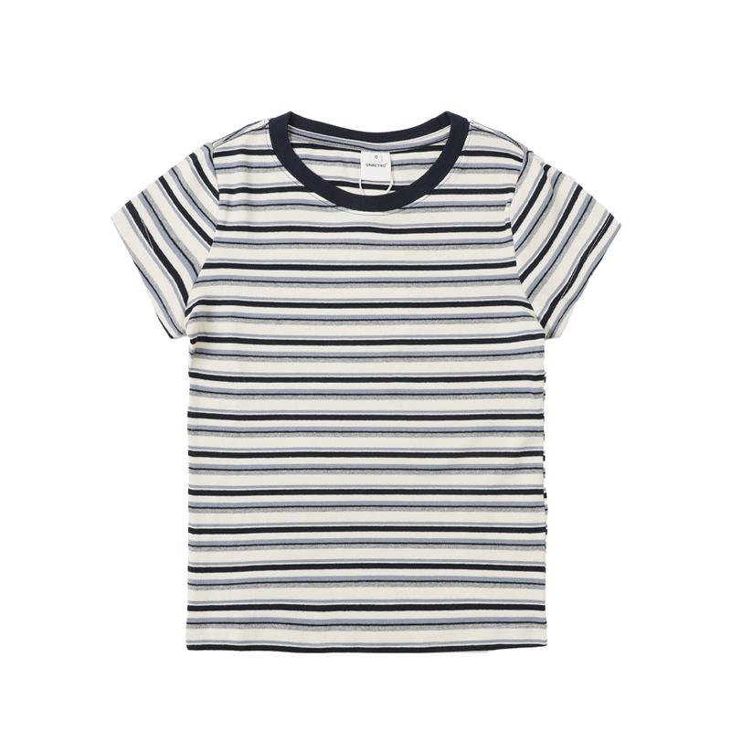 

Women s Retro Slim Fit Striped T-Shirt - Early Autumn Colorblock Round Neck Short Sleeve Top Small