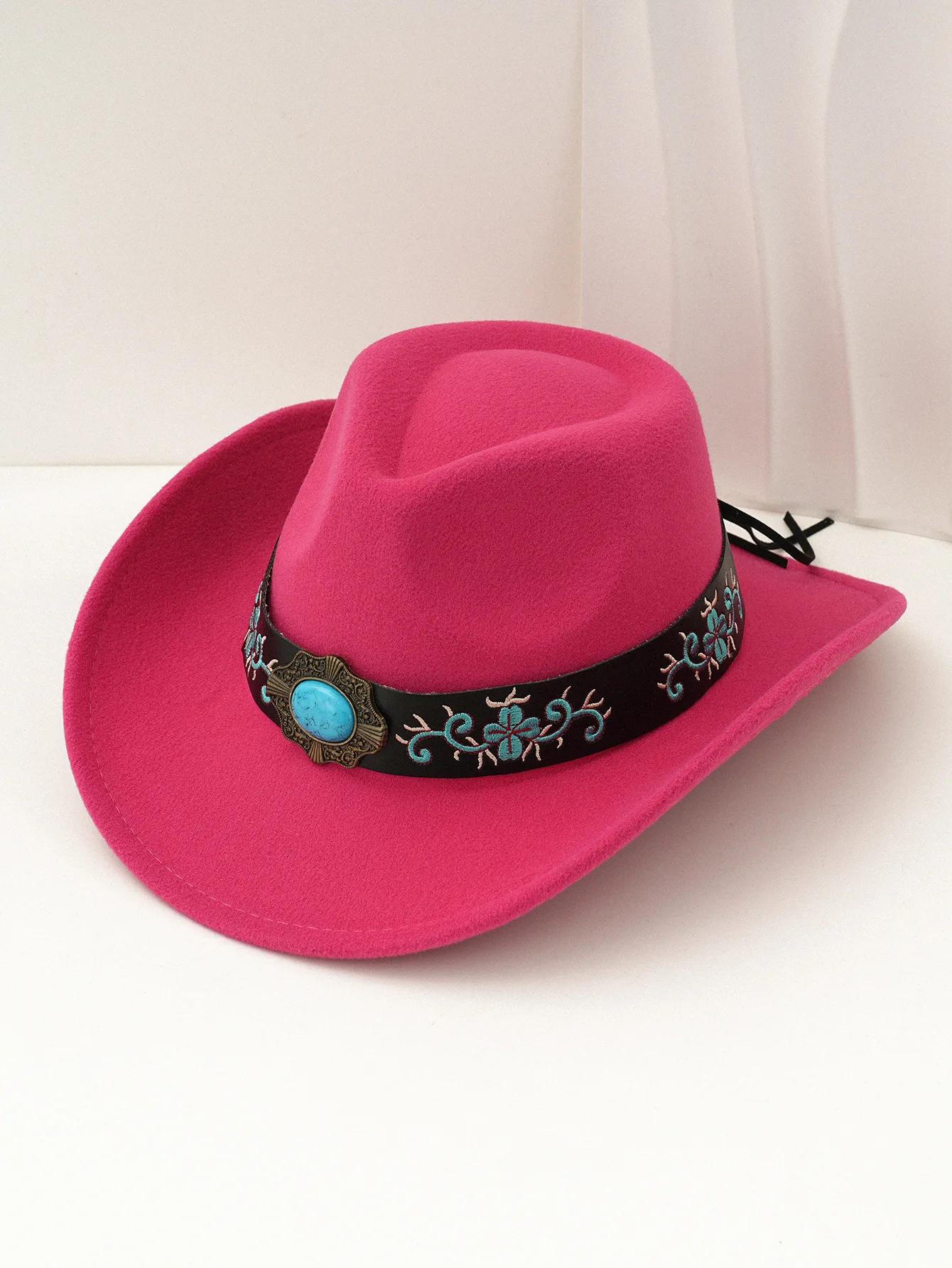

Western Cowboy Hat for Men Women Classic Fedora Hat with Buckle Belt One Size розы красного