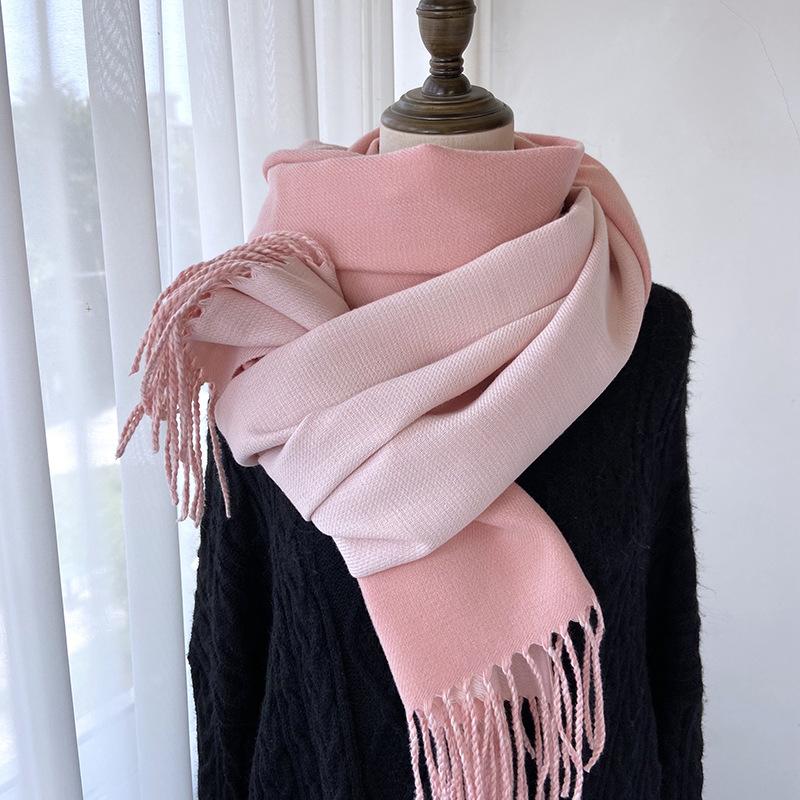 Women Winter Knitted Scarf Ladies Men Solid Double-Sided Tassel Scarve Mujer Male Foulard Wrap Shawl Unisex Imitation Cashmere