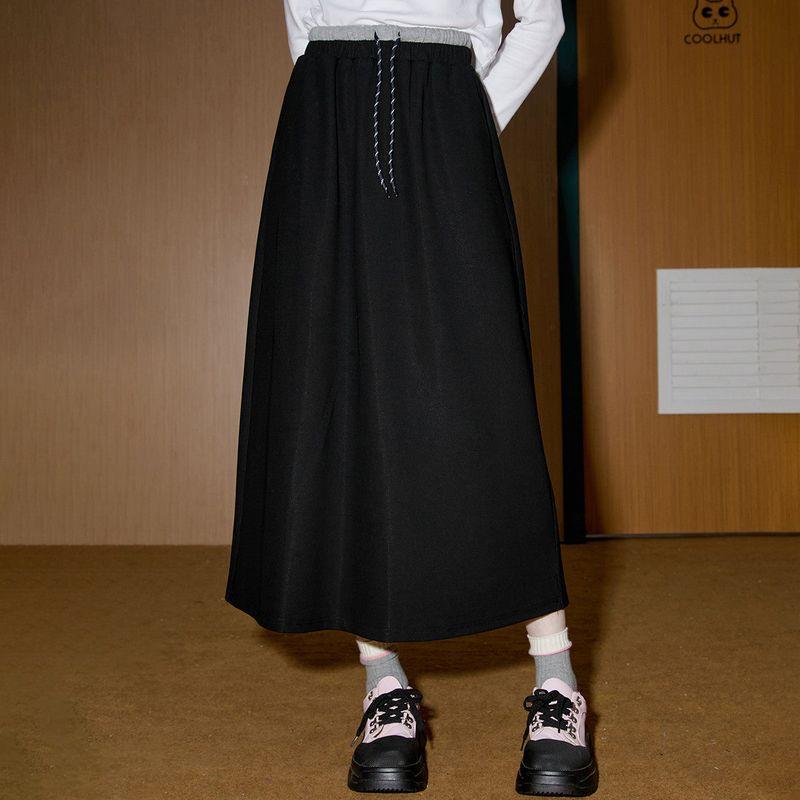 Coolhut2026 Spring Versatile Casual Patchwork A-Line Skirt Women's Long Skirt High Waist