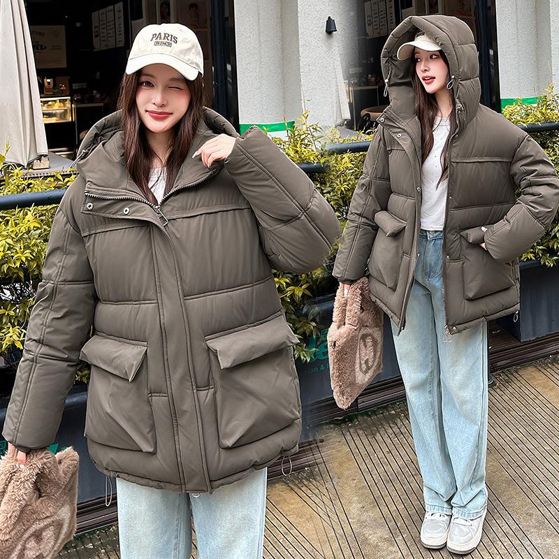 2025 Winter Cotton-padded Clothes Women's Thickened Hooded Loose Hooded Korean Version Bread Clothes Small Cotton-padded Jackets Foreign Trade