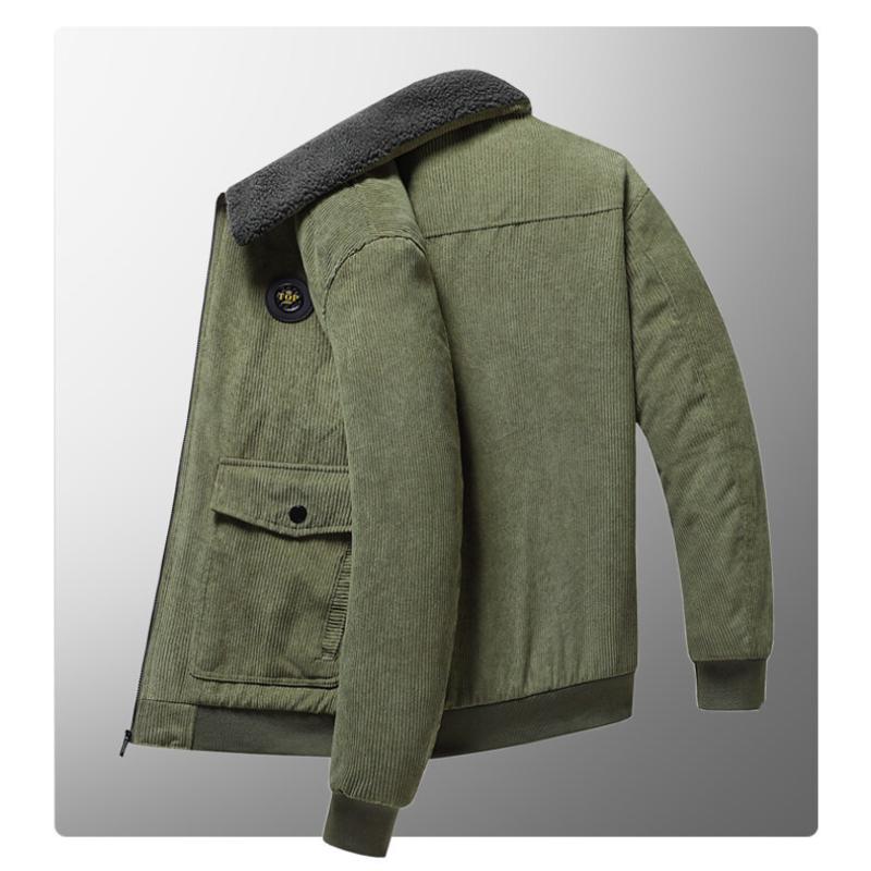 Autumn and Winter Corduroy Lambhair Jacket for Men, Loose Fit with Thick Velvet, Casual Lapel Jacket for Men