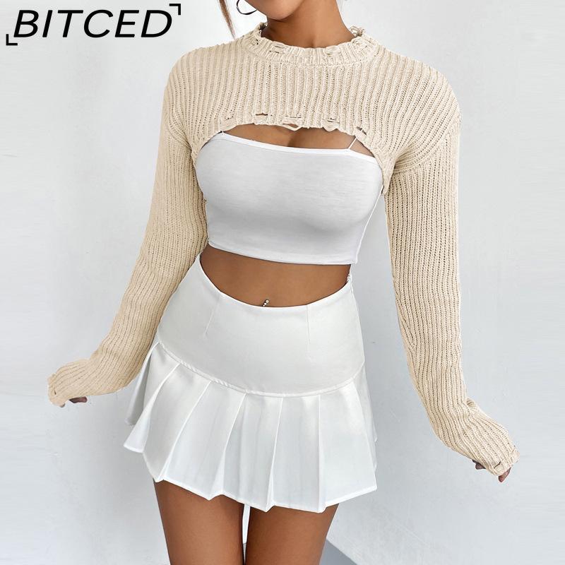 BITCED Pullover Knit Cover-Up Women's Niche Design Ultra-Short Outerwear Sexy Crop Top