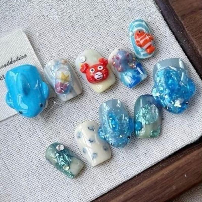 1Pcs Sea Shark Crab 3D Silicone Transparent Nail Mold Summer Sea Starfish Fish Diy Silicone Manicure Nail Art Decorations Mold