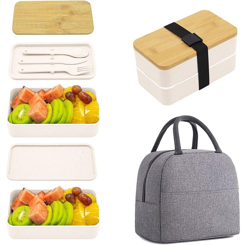 Přenosný stohovatelný bento box s izolovanou taškou, vhodný do mikrovlnné trouby, s přihrádkami, velkokapacitní bento box pro kancelářské pracovníky a studenty