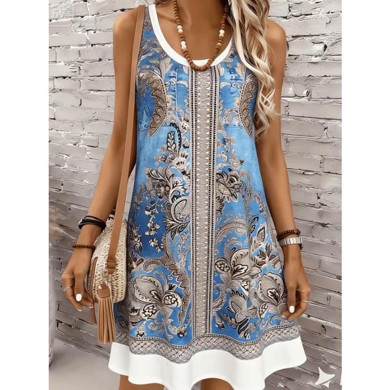Women's Fashionable Printed Casual Sleeveless Dress, Machine Washable, Comfortable and Versatile