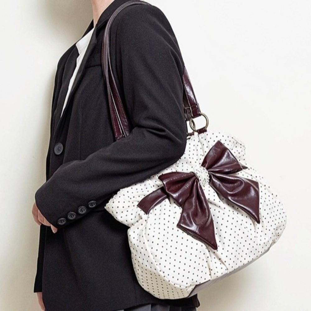 Dámské Kabelky Velká Kapacita Univerzální Taška přes Rameno s Mašlí Trendy Taška Tote s Puntíky Kancelářská Dáma