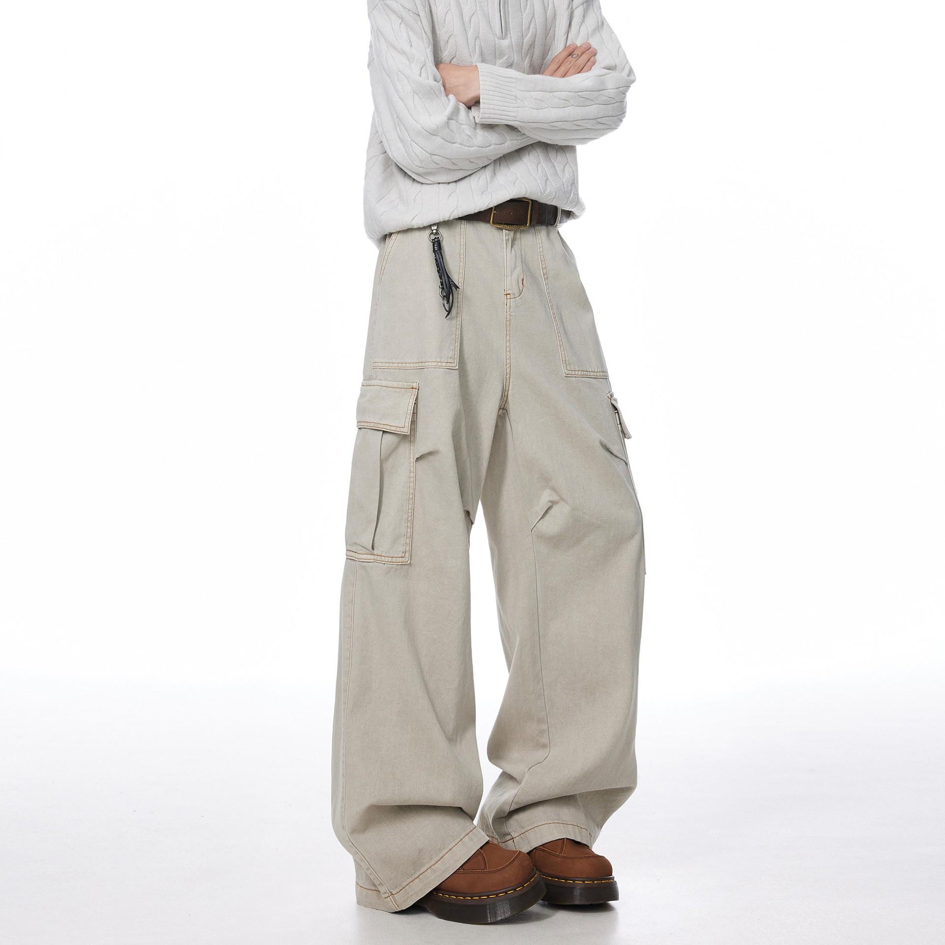 

Унисекс Японские Ретро Плиссированные Рабочие Брюки: Тренд Осень/Зима, Многокарманный, Широкие брюки, Повседневный уличный стиль Medium абрикосовый