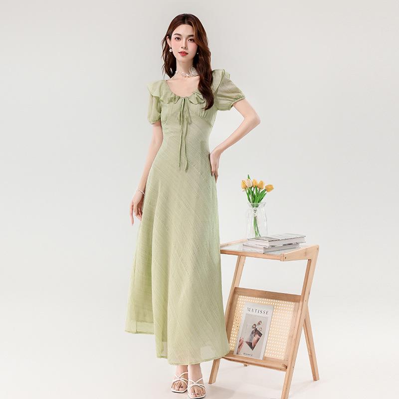Elegant French Ruffle Dress - Slim-Fit Waist-Cinching Summer Style for Women