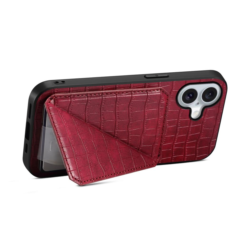 For iPhone 17 Case with Card Holder Leather+PC+TPU Crocodile Textured Back Cover