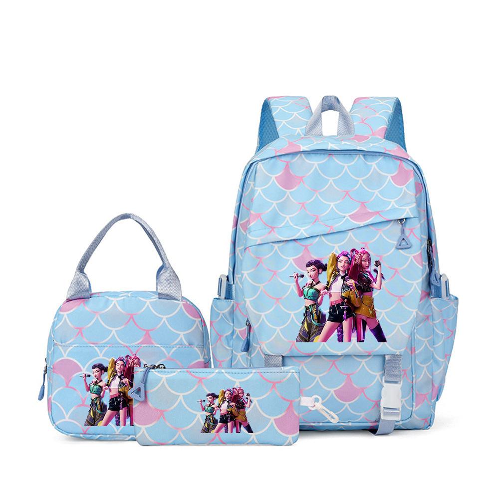 3 Piece School Backpack Set for Students Large Capacity Oxford Cloth Schoolbag with Shoulder Strap and Pencil Case